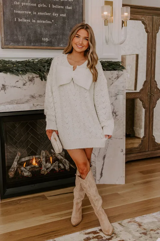 Cozy Feels Pointelle Knit Sweater Mini Dress in Cream sold by Impressions