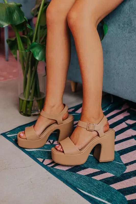 The Aria Platform Heel in Iced Latte sold by Impressions