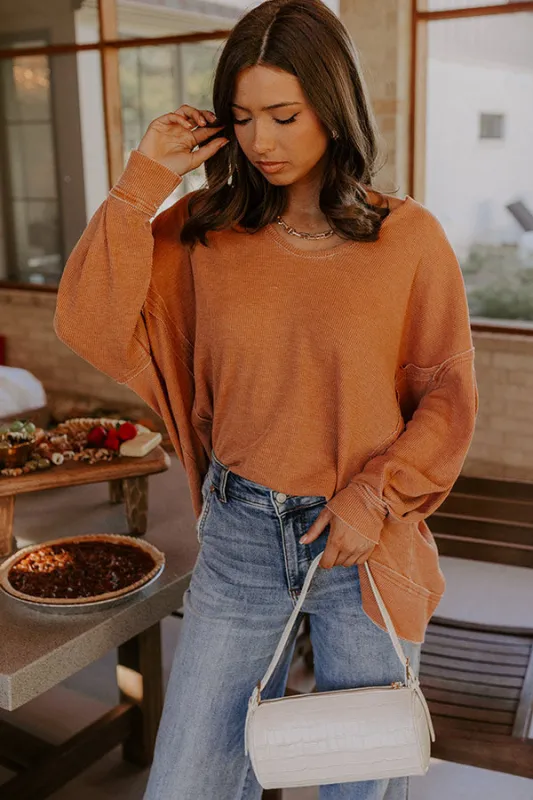 Relax And Reset Waffle Knit Oversized Tee in Pumpkin sold by Impressions