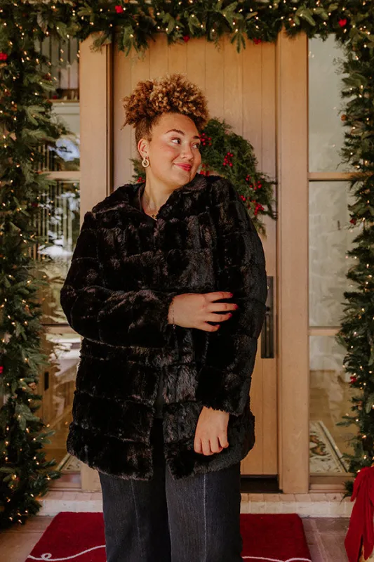 Uptown Charm Faux Fur Coat in Black Curves sold by Impressions