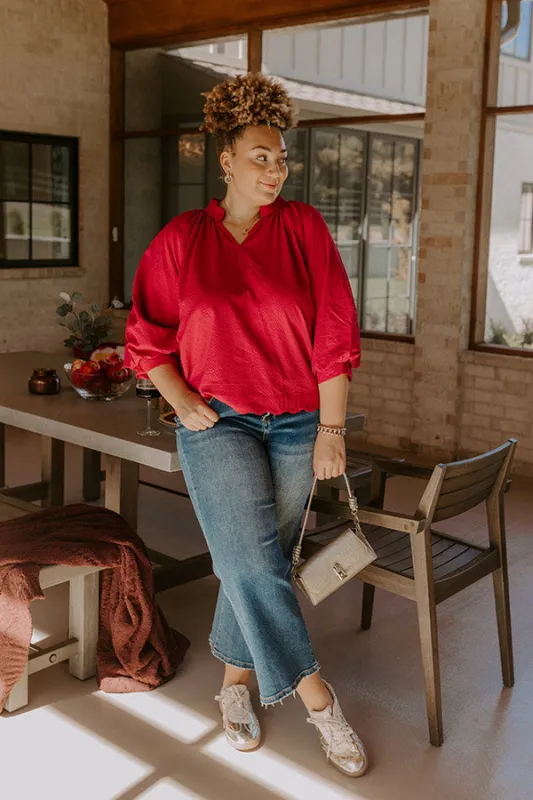 Dinner In Soho Scalloped Top in Crimson Curves sold by Impressions
