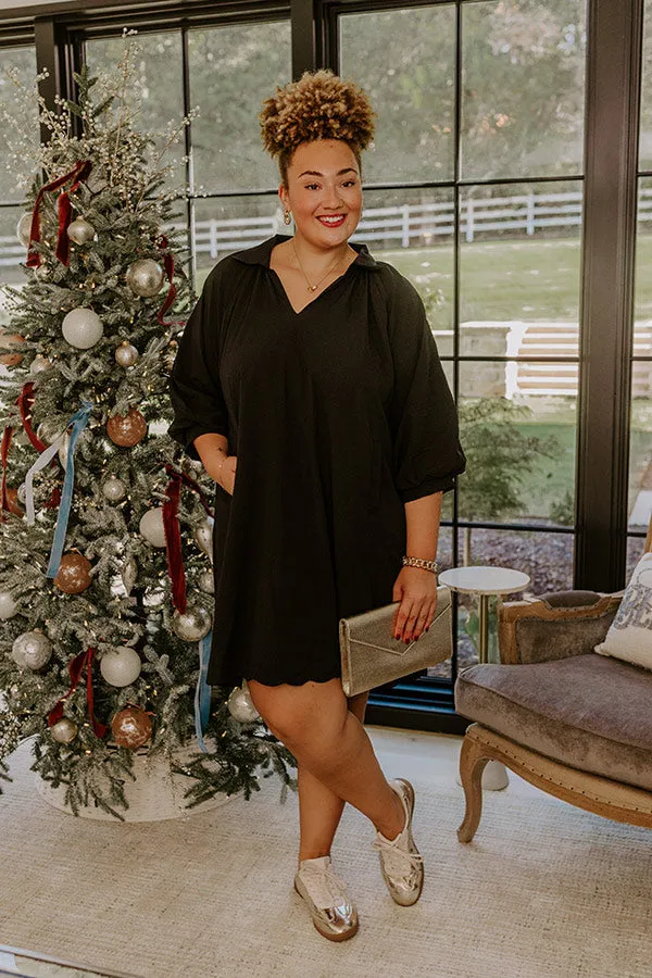 Dinner in Soho Scalloped Mini Dress in Black Curves sold by Impressions