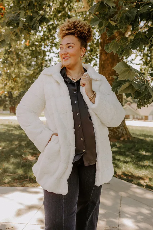 Uptown Charm Faux Fur Coat in Ivory Curves sold by Impressions