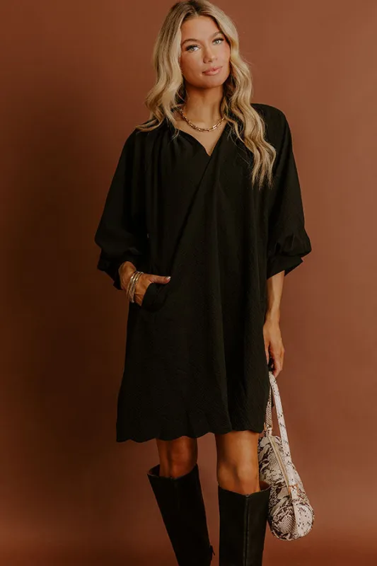 Dinner in Soho Scalloped Mini Dress in Black sold by Impressions