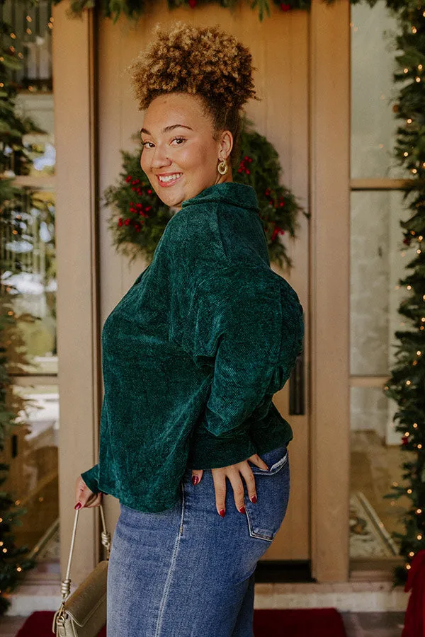 Warm Welcome Chenille Knit Sweatshirt in Hunter Green Curves sold by Impressions product image thumbnail 4