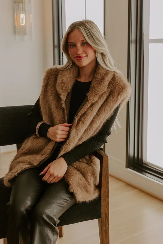 Midnight In France Faux Fur Vest in Mocha sold by Impressions
