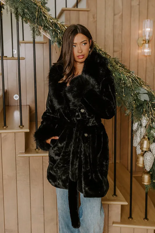 London Afternoon Plush Faux Fur Coat in Black sold by Impressions