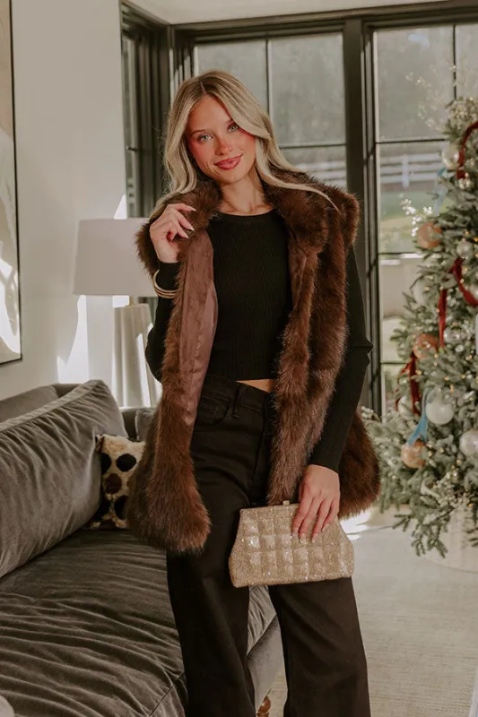 Midnight In France Faux Fur Vest in Chestnut sold by Impressions
