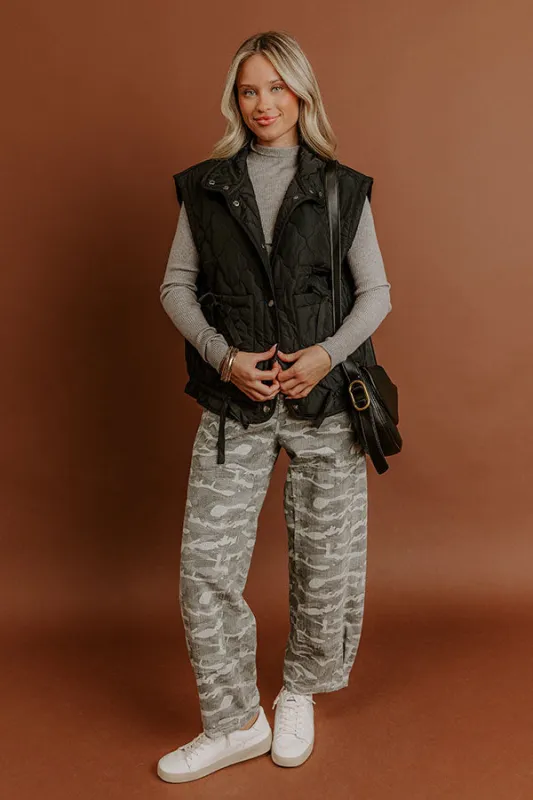 Cabin Mornings Quilted Vest in Black sold by Impressions