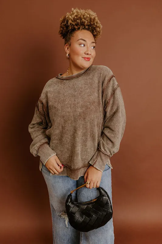 Modern Cozy Vintage Wash Ribbed Sweatshirt in Mocha Curves sold by Impressions