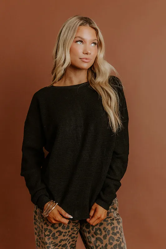 Cozy Vibes Waffle Knit Top in Black sold by Impressions