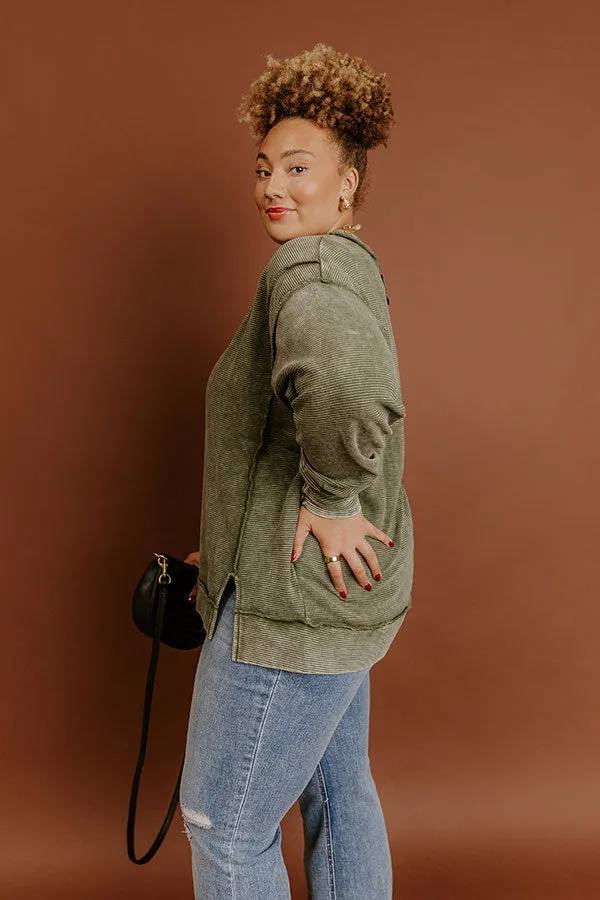 Modern Cozy Vintage Wash Ribbed Sweatshirt in Olive Curves sold by Impressions product image thumbnail 4