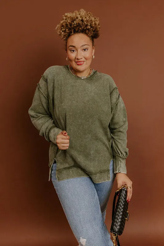 Modern Cozy Vintage Wash Ribbed Sweatshirt in Olive Curves sold by Impressions
