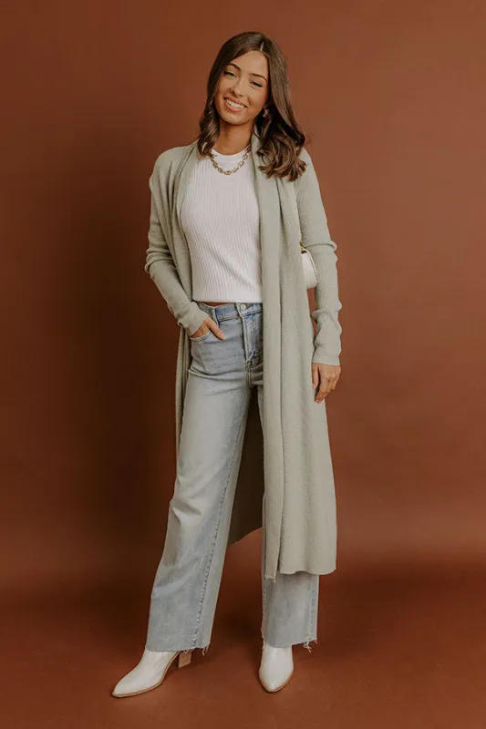 Cappuccino Sippin Waffle Knit Duster Cardigan in Light Sage sold by Impressions