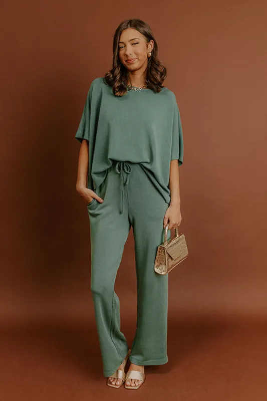 Cozy Cues High Waist Scuba Wide Leg Pants in Light Hunter Green sold by Impressions
