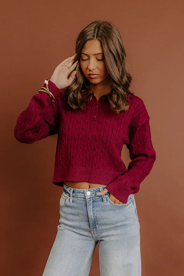 The Storyline Cable Knit Sweater Top in Wine sold by Impressions