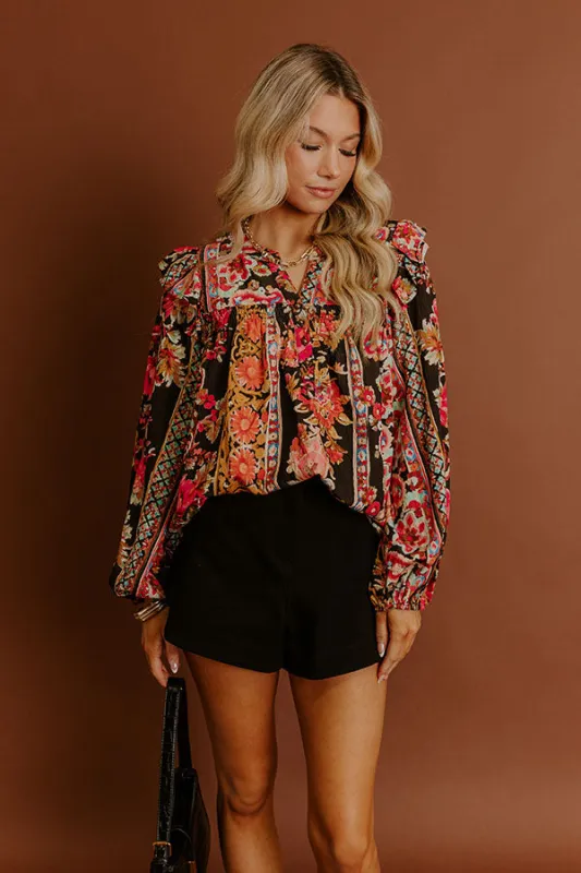 Garden Party Ready Floral Shift Top in Black sold by Impressions