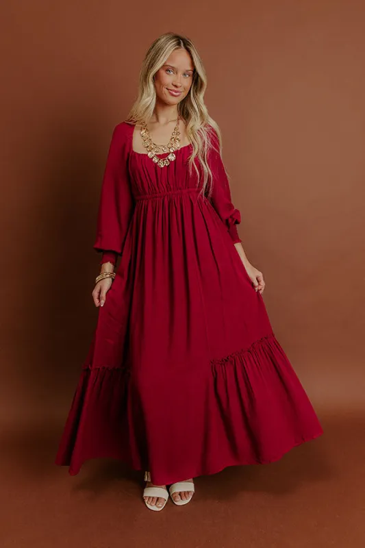 Feeling Graceful Midi Dress in Wine sold by Impressions