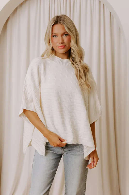 Chic Habits Cable Knit Poncho Top in Cream sold by Impressions