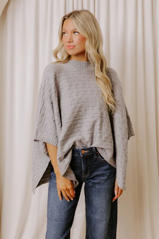 Chic Habits Cable Knit Poncho Top in Grey sold by Impressions