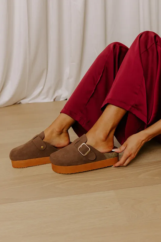 The Payton Faux Suede Platform Clogs in Chocolate sold by Impressions