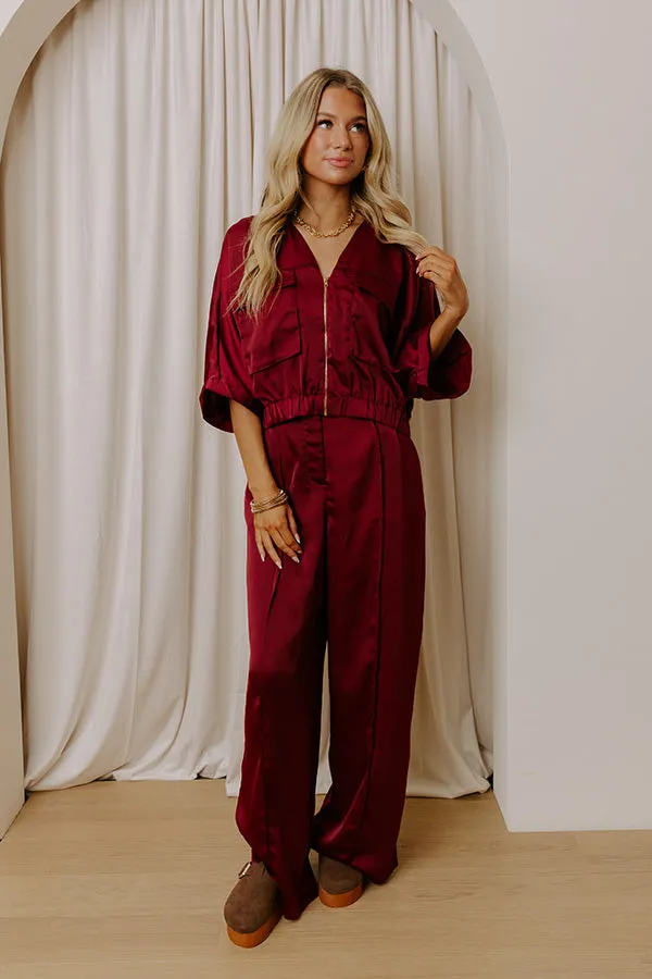 Perfectly Polished Satin Zip Up Top in Merlot sold by Impressions product image thumbnail 2