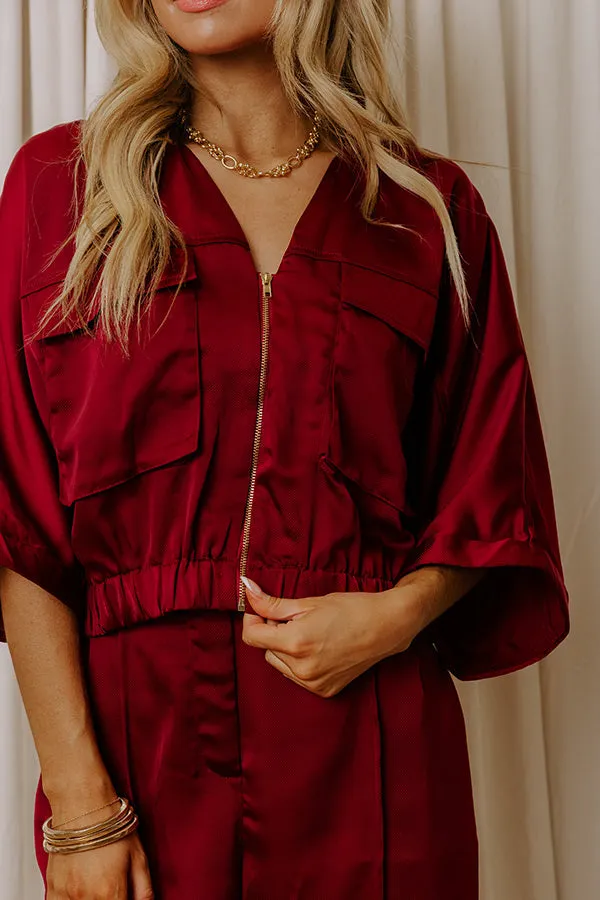 Perfectly Polished Satin Zip Up Top in Merlot sold by Impressions product image thumbnail 3