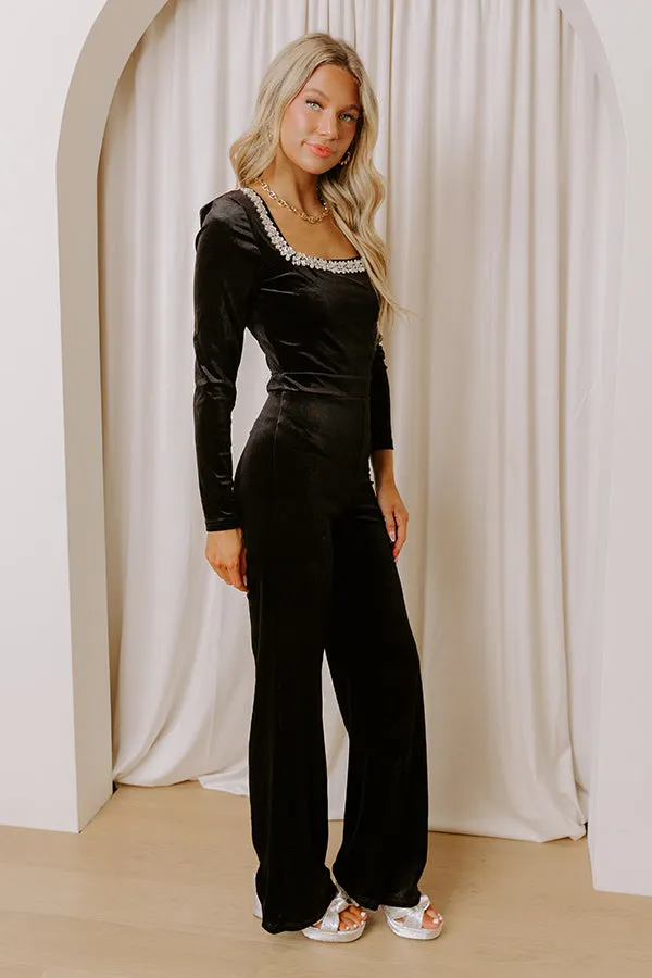 Glamour Rush Jewel Embellished Velvet Jumpsuit in Black sold by Impressions product image thumbnail 3