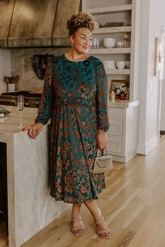 Evening Muse Floral Velvet Burnout Midi Dress Curves sold by Impressions