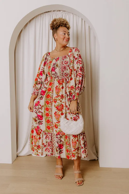 Boheme Whisper Floral Midi Dress in French Vanilla Curves sold by Impressions