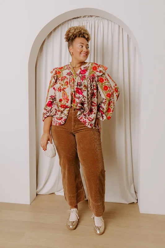 RISEN Kinsley High Waist Corduroy Wide Leg Pants in Chocolate Curves sold by Impressions