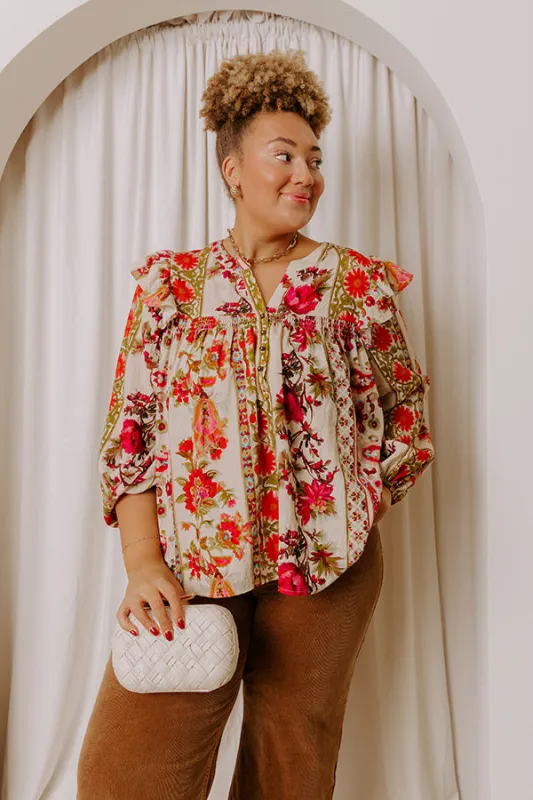 Garden Party Ready Floral Shift Top in French Vanilla Curves sold by Impressions