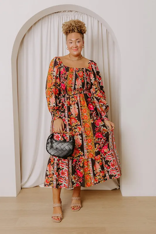 Boheme Whisper Floral Midi Dress in Black Curves sold by Impressions