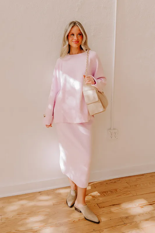 Falling for Cozy High Waist Knit Midi Skirt in Light Lavender sold by Impressions