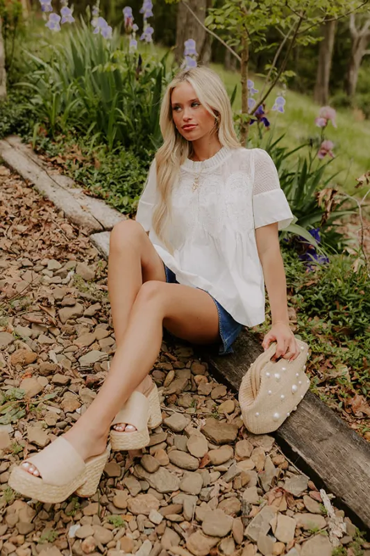 Charmed Life Lace Applique Mesh Top in White sold by Impressions