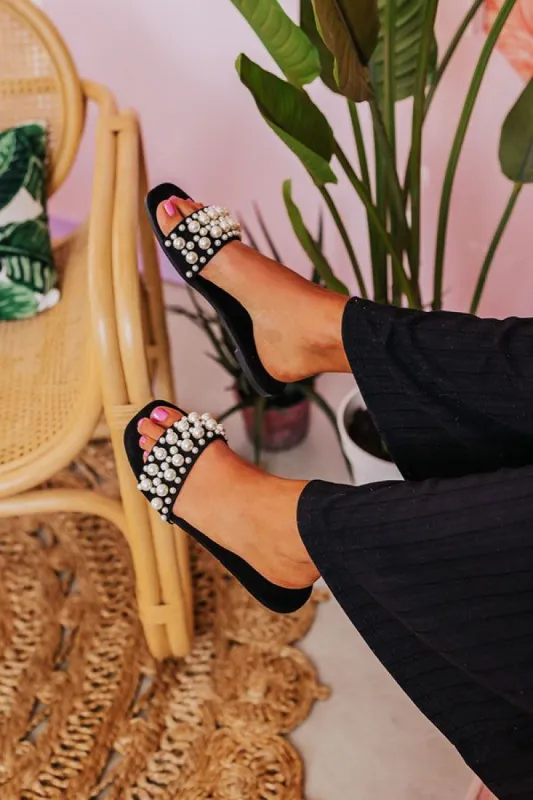 The Kelly Faux Suede Embellished Sandal In Black sold by Impressions