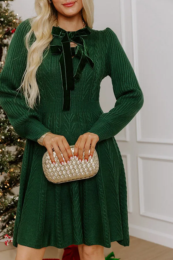 Holiday Muse Cable Knit Sweater Mini Dress in Hunter Green sold by Impressions product image thumbnail 3