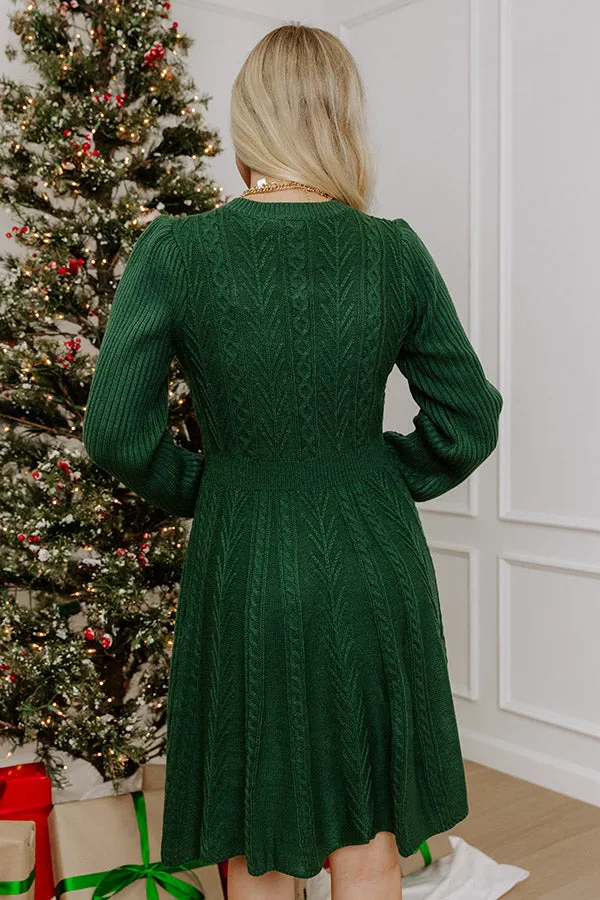 Holiday Muse Cable Knit Sweater Mini Dress in Hunter Green sold by Impressions product image thumbnail 4