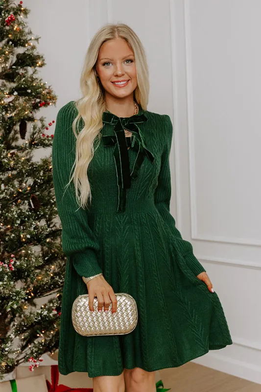 Holiday Muse Cable Knit Sweater Mini Dress in Hunter Green sold by Impressions