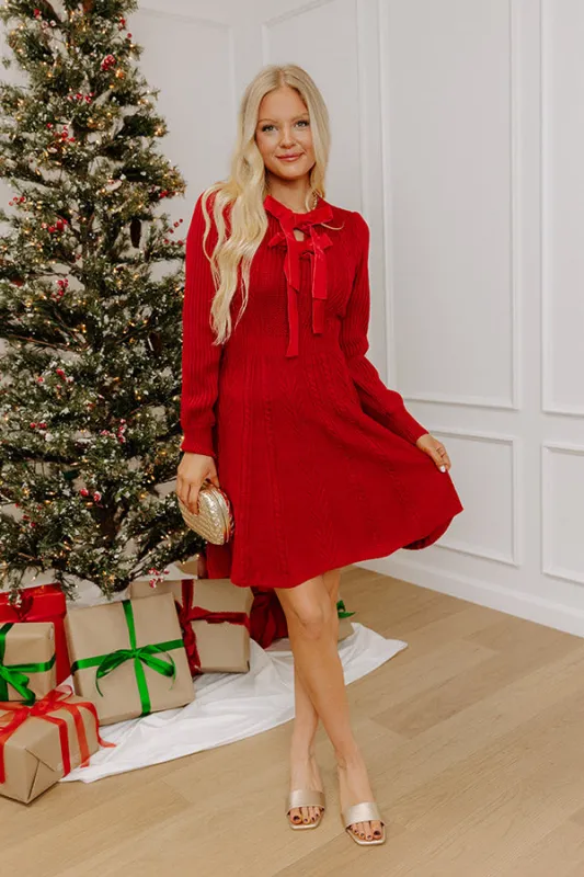 Holiday Muse Cable Knit Sweater Mini Dress in Red sold by Impressions