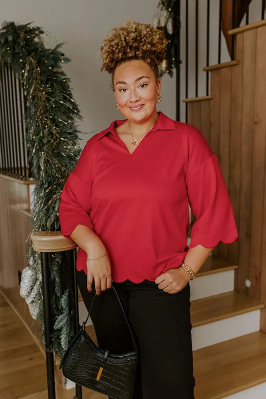 Classic Ambition Scalloped Top in Red Curves sold by Impressions