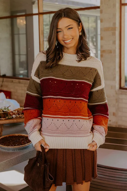 Cafe Chic Pointelle Knit Stripe Sweater sold by Impressions