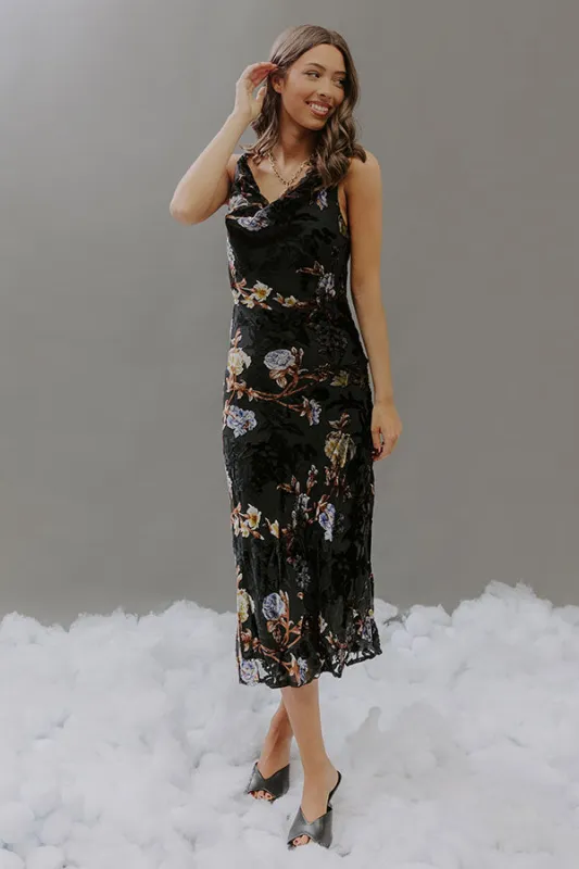 Romance In The Air Floral Velvet Burnout Midi Dress sold by Impressions