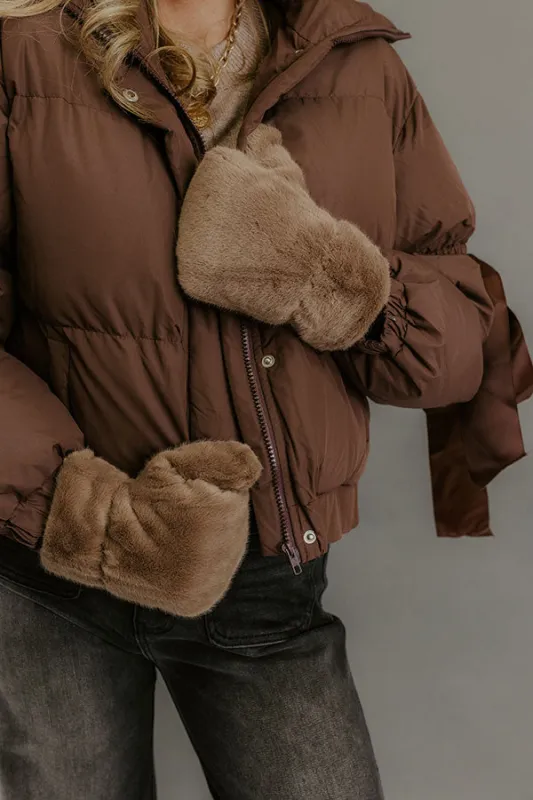 Cozy Feels Faux Fur Mittens in Taupe sold by Impressions