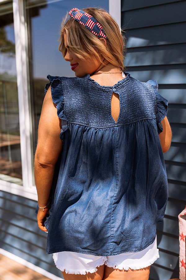 Loop Around Chambray Top In Dark Wash Curves sold by Impressions product image thumbnail 5