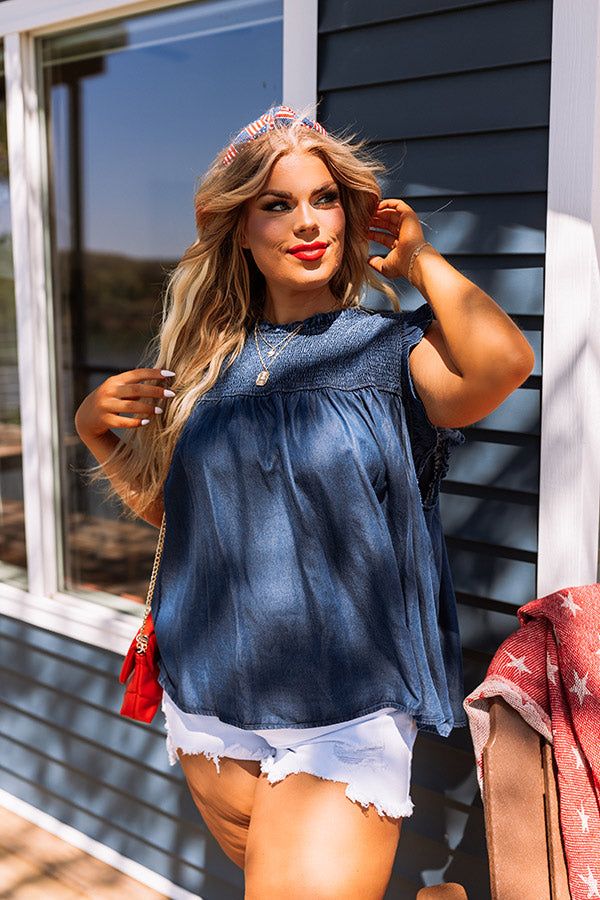 Loop Around Chambray Top In Dark Wash Curves sold by Impressions product image thumbnail 4