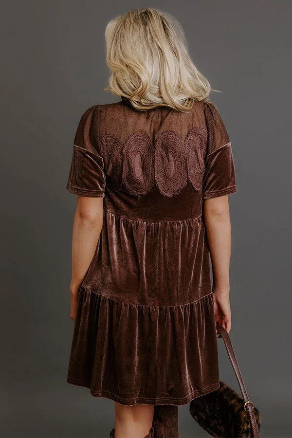 Delicate Daze Velvet Mini Dress in Chocolate sold by Impressions product image thumbnail 4