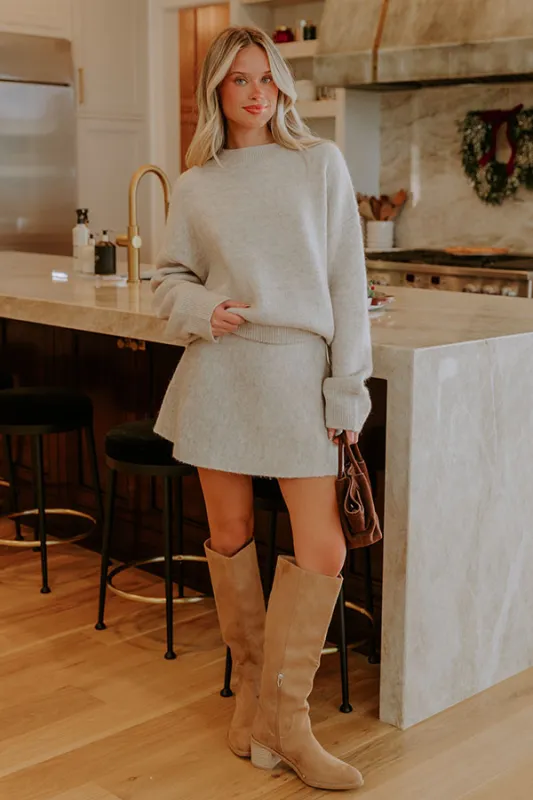 Upper East Views High Waist Knit Mini Skirt in Stone sold by Impressions