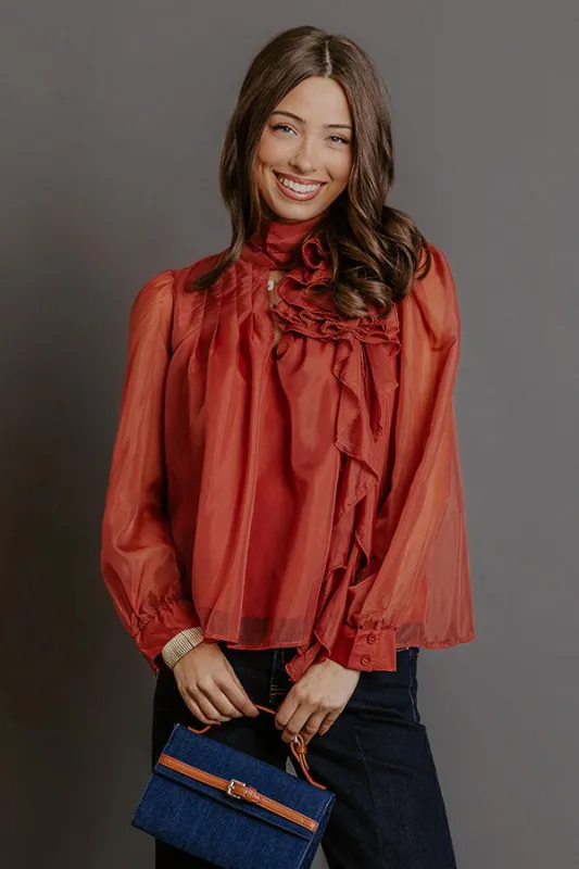 Paris Charm Organza Top in Rust sold by Impressions