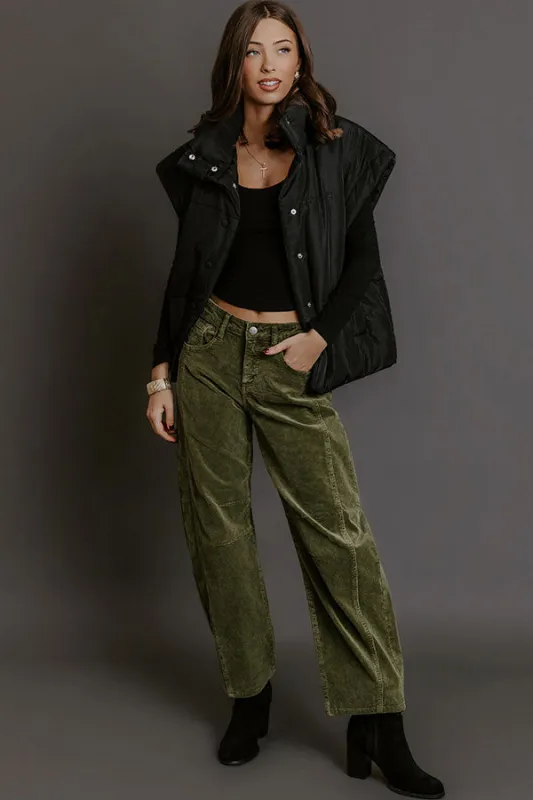 RISEN Cora High Waist Corduroy Barrel Leg Pants in Olive sold by Impressions